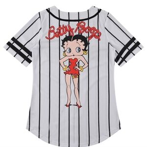 Betty Boop Baseball Style Jersey Top Small - Black Stripe Retro Graphic